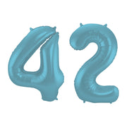 Folieballon 42 jaar metallic pastel blauw mat 86cm