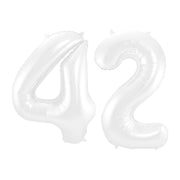 Folieballon 42 jaar metallic wit 86cm