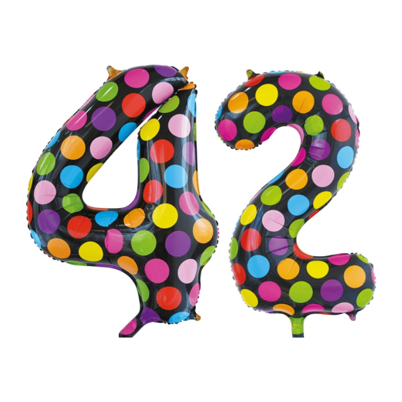 Folieballon 42 jaar stippen 86cm