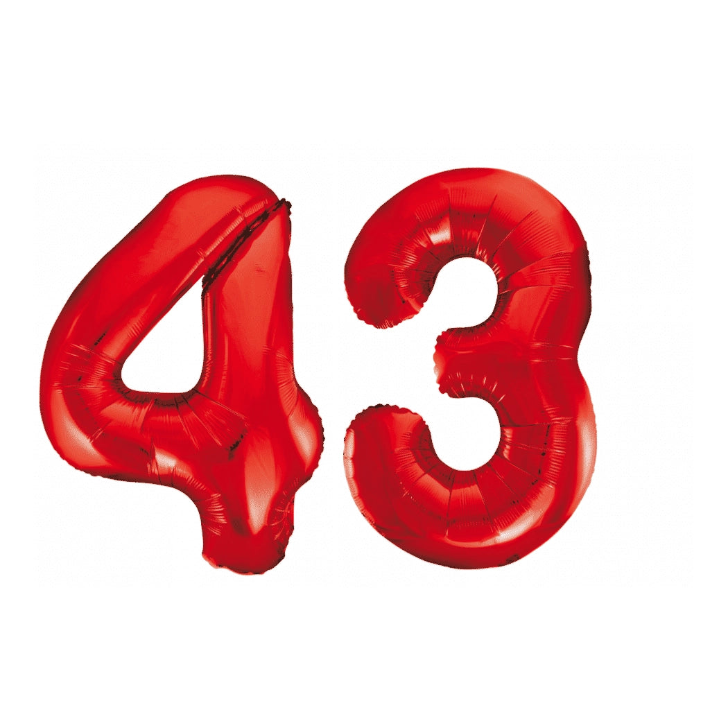 Folieballon 43 jaar rood 86cm