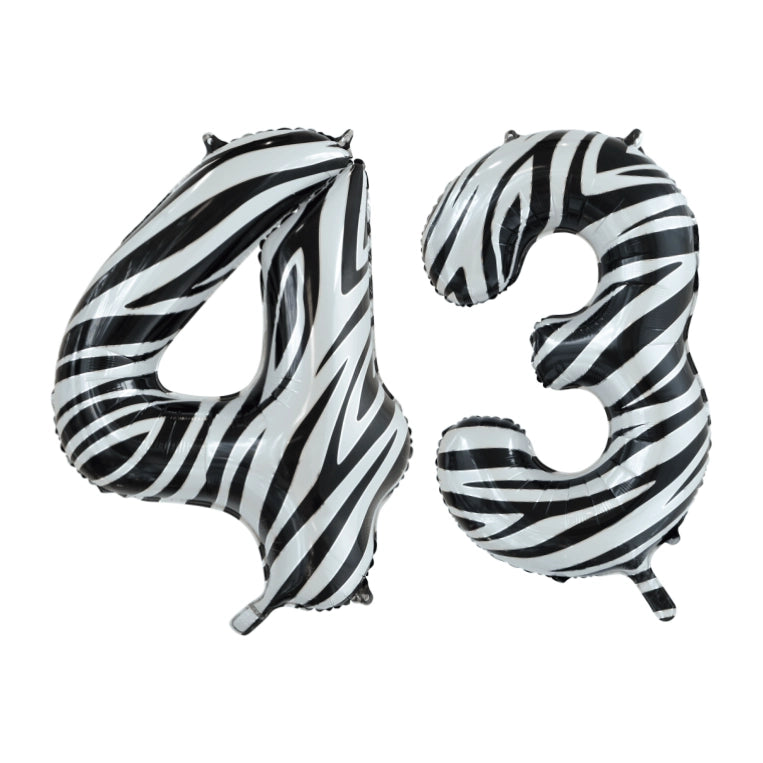 Folieballon 43 jaar zebra 86cm