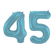 Folieballon 45 jaar metallic pastel blauw mat 86cm