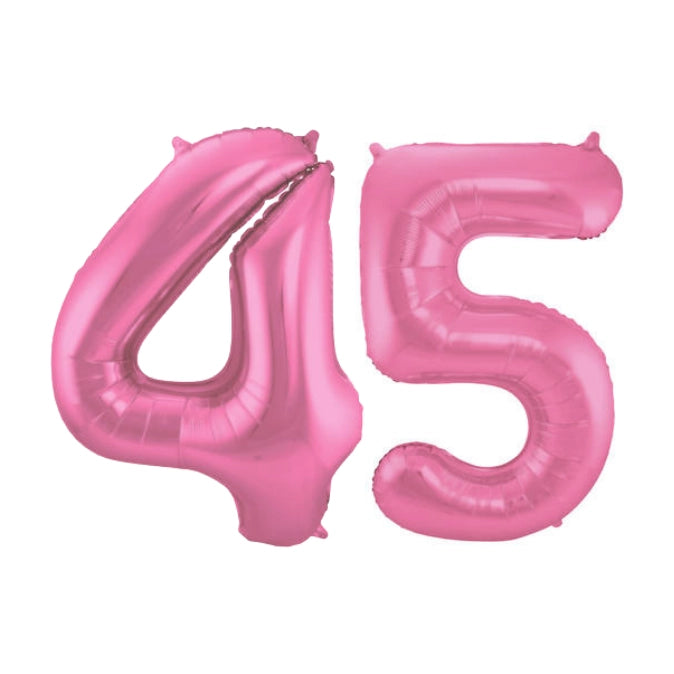Folieballon 45 jaar metallic roze mat 86cm