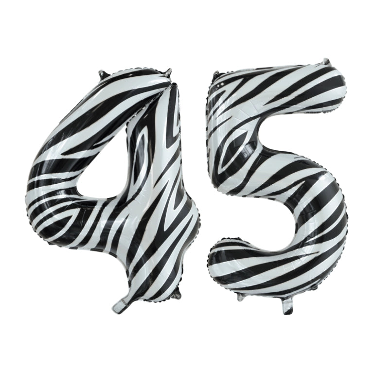 Folieballon 45 jaar zebra 86cm