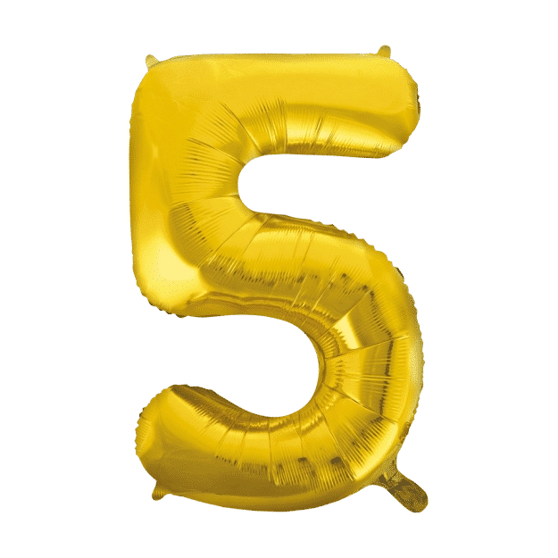 Folieballon 5 jaar Goud 41cm