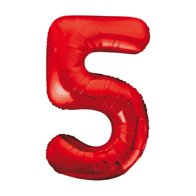 Folieballon 5 jaar rood 86cm
