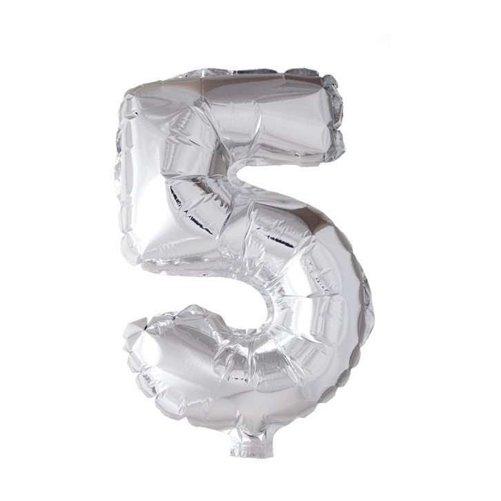 Folieballon 5 jaar zilver 41cm