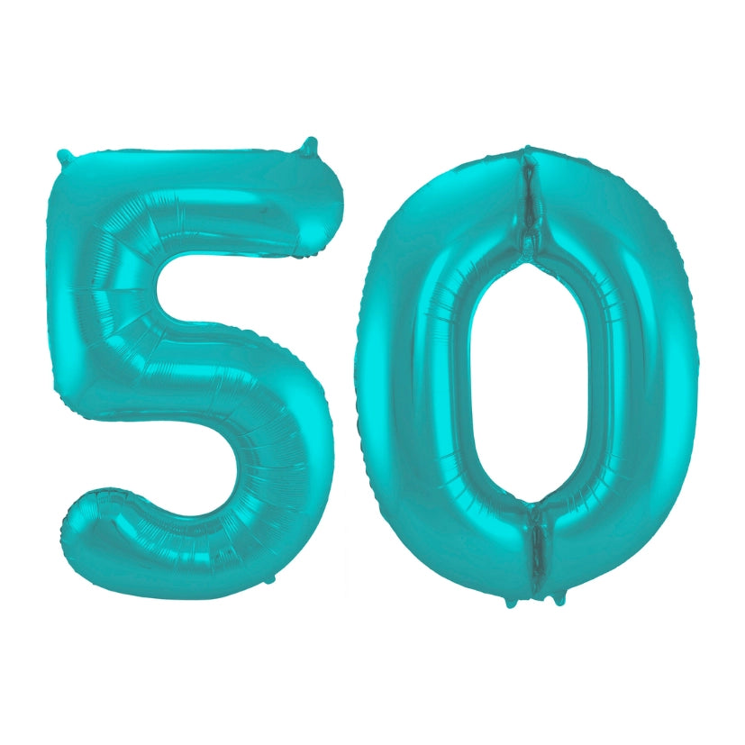 Folieballon 50 jaar metallic pastel aqua mat 86cm
