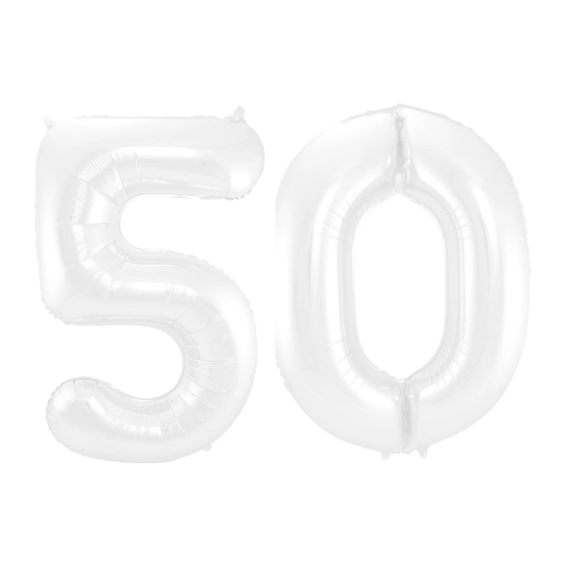 Folieballon 50 jaar metallic wit 86cm