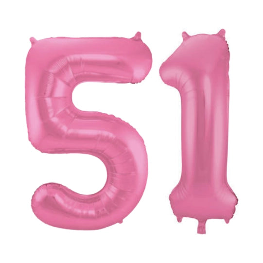 Folieballon 51 jaar metallic roze mat 86cm