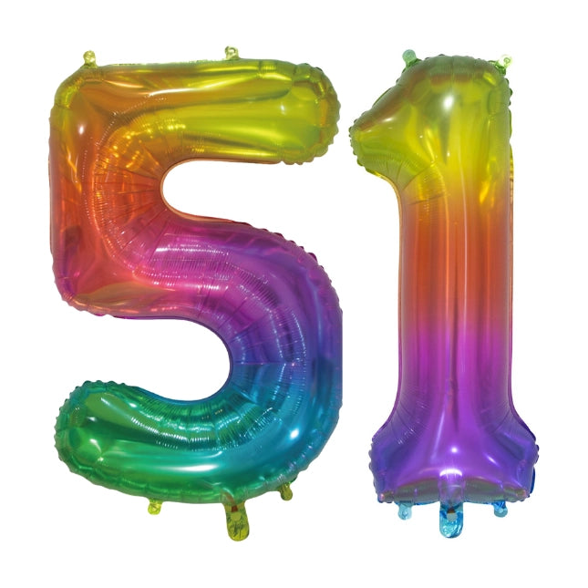 Folieballon 51 jaar Regenboog 76cm