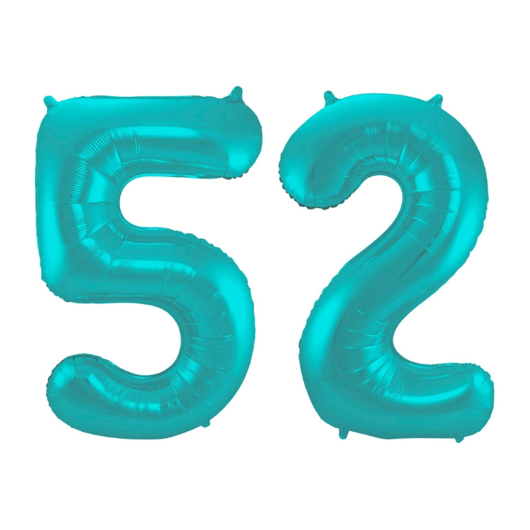 Folieballon 52 jaar metallic pastel aqua mat 86cm