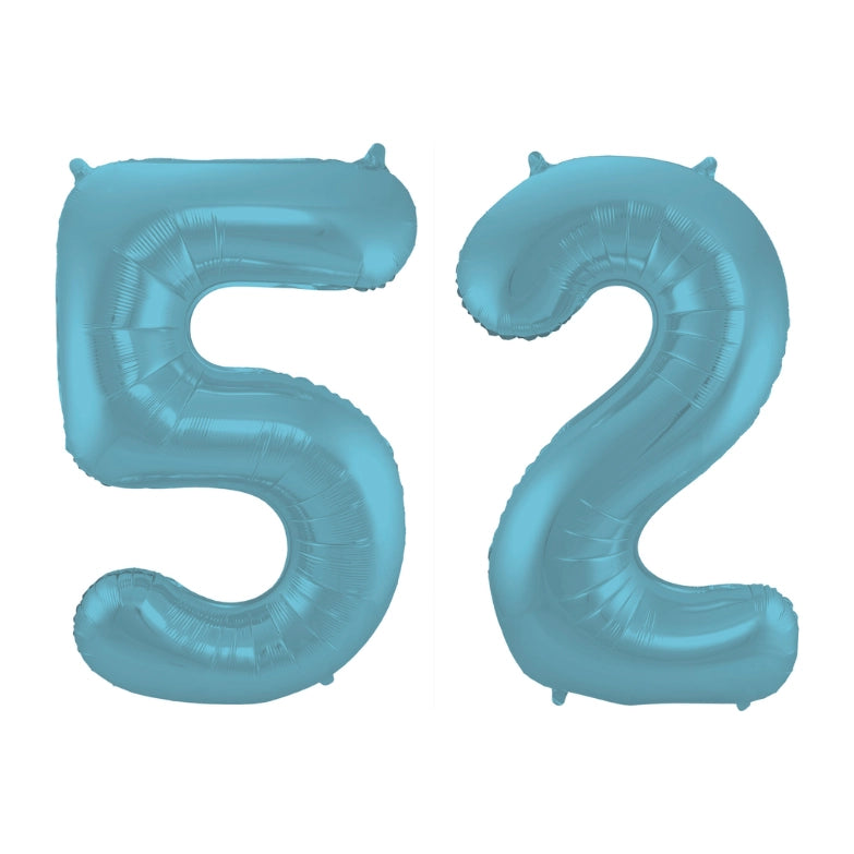 Folieballon 52 jaar metallic pastel blauw mat 86cm