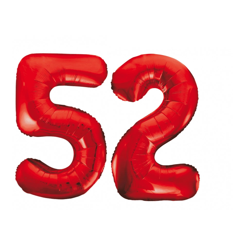 Folieballon 52 jaar rood 86cm
