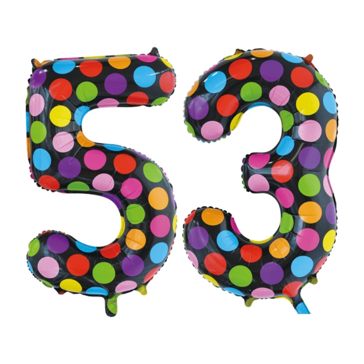 Folieballon 53 jaar stippen 86cm
