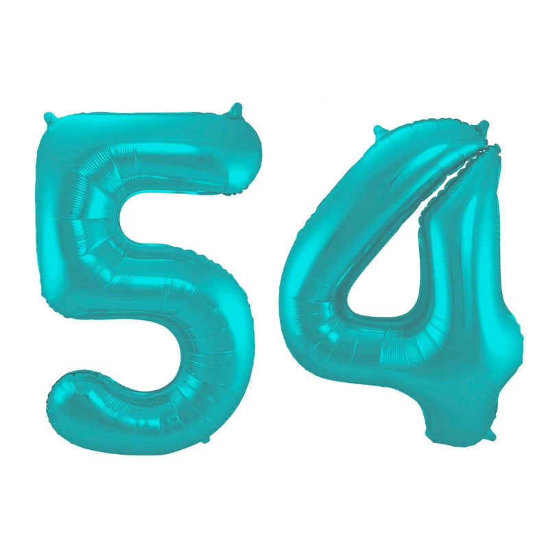 Folieballon 54 jaar metallic pastel aqua mat 86cm