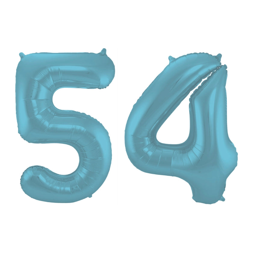 Folieballon 54 jaar metallic pastel blauw mat 86cm