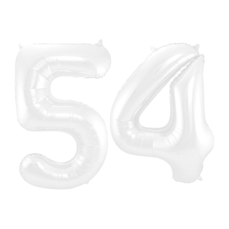 Folieballon 54 jaar metallic wit 86cm