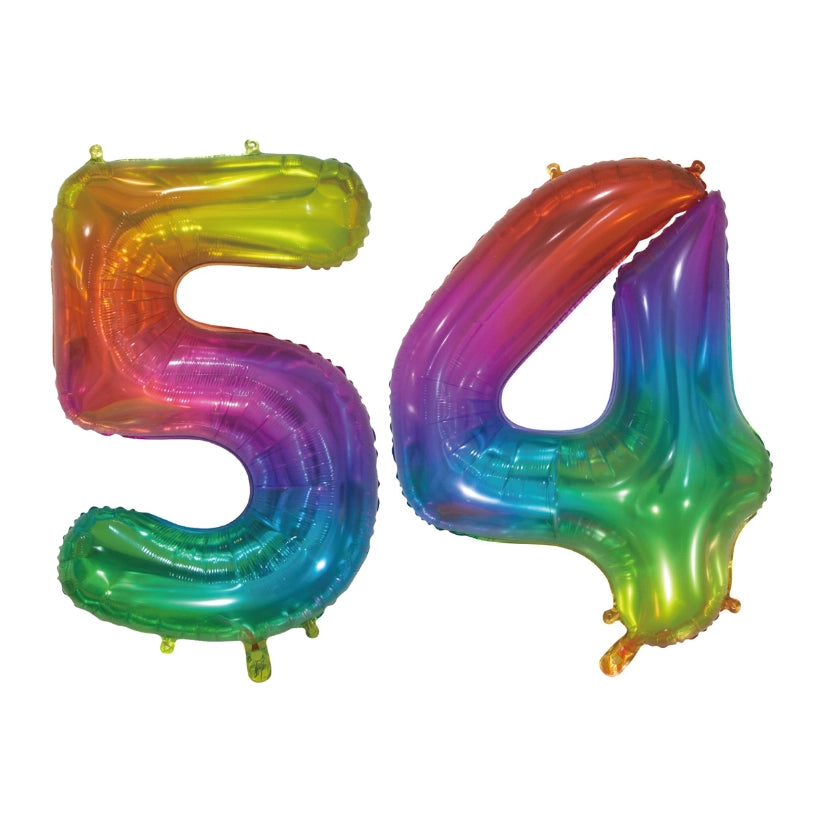 Folieballon 54 jaar Regenboog 76cm