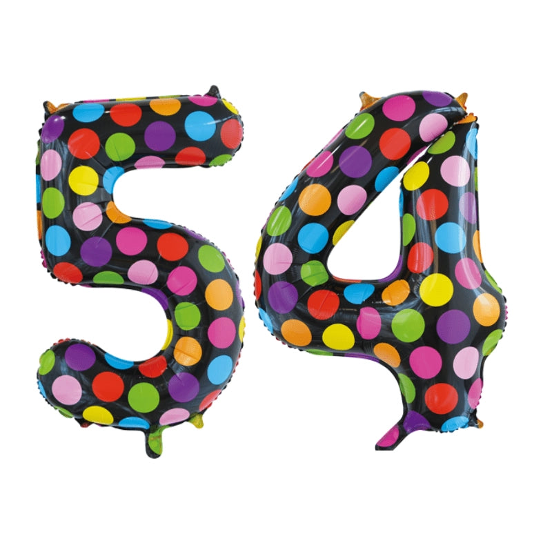 Folieballon 54 jaar stippen 86cm