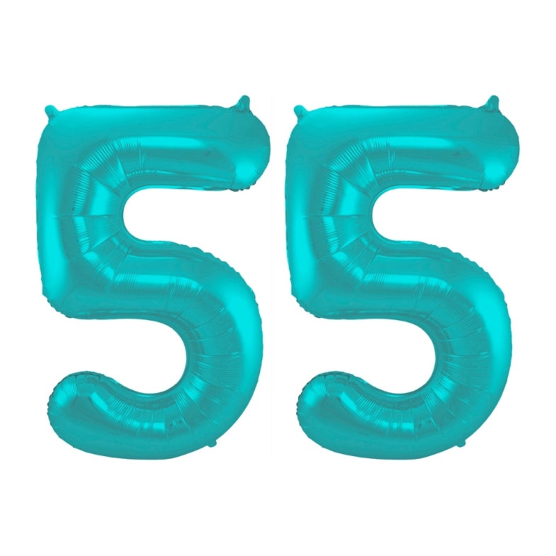 Folieballon 55 jaar metallic pastel aqua mat 86cm