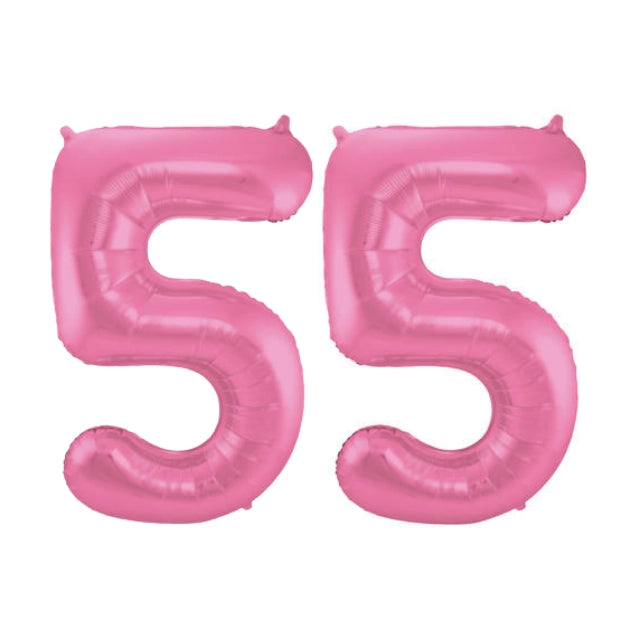 Folieballon 55 jaar metallic roze mat 86cm