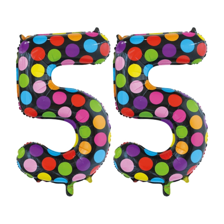 Folieballon 55 jaar stippen 86cm