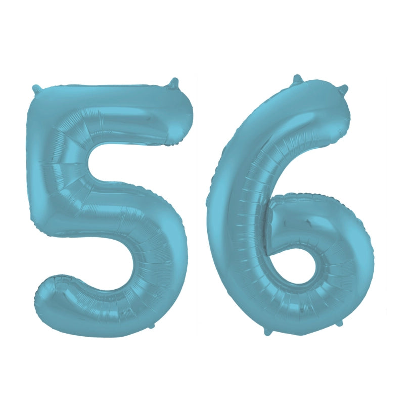 Folieballon 56 jaar metallic pastel blauw mat 86cm