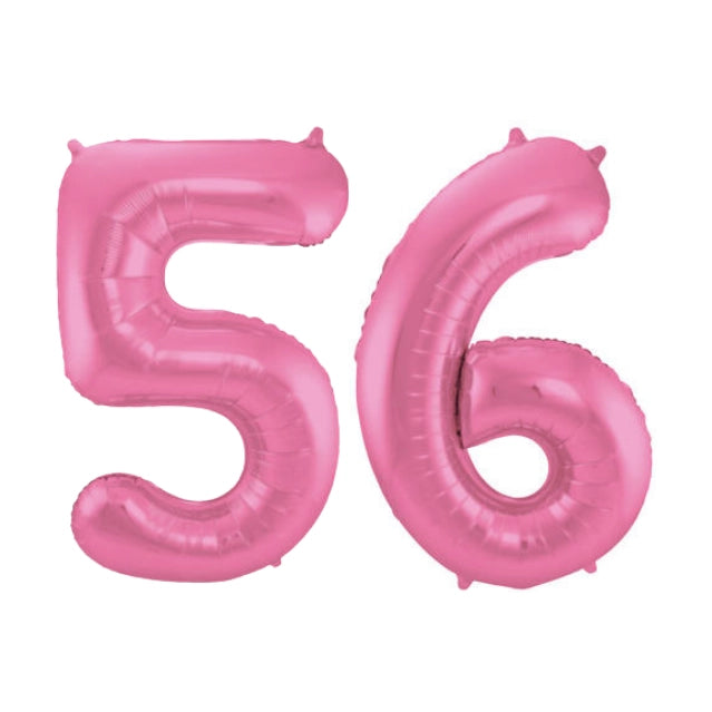 Folieballon 56 jaar metallic roze mat 86cm