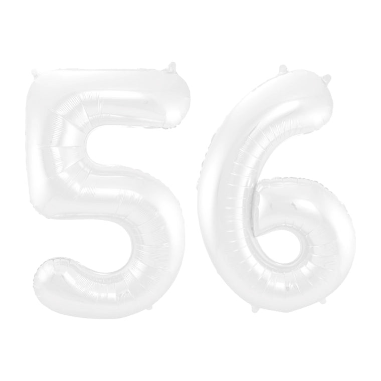 Folieballon 56 jaar metallic wit 86cm