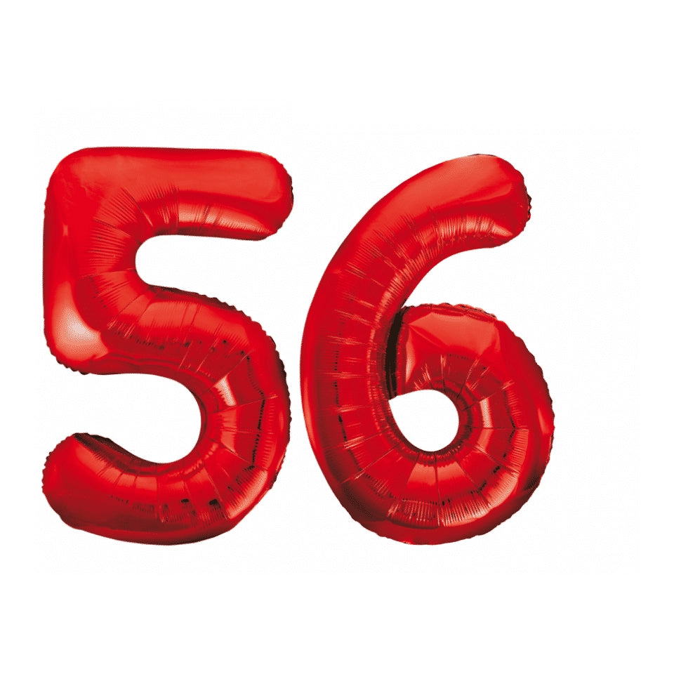 Folieballon 56 jaar rood 86cm