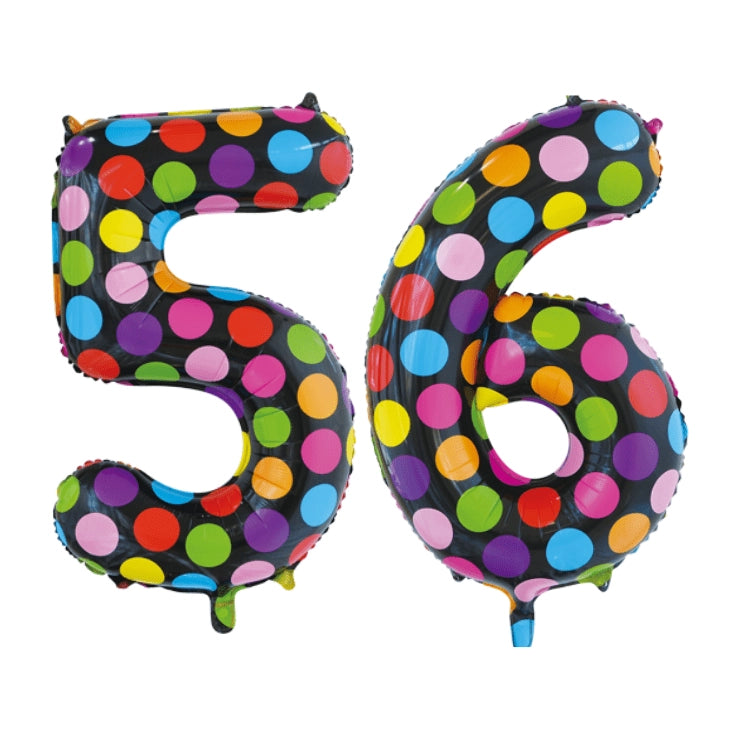 Folieballon 56 jaar stippen 86cm