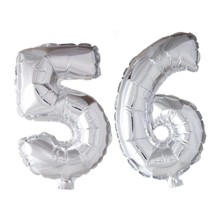 Folieballon 56 jaar Zilver 66cm