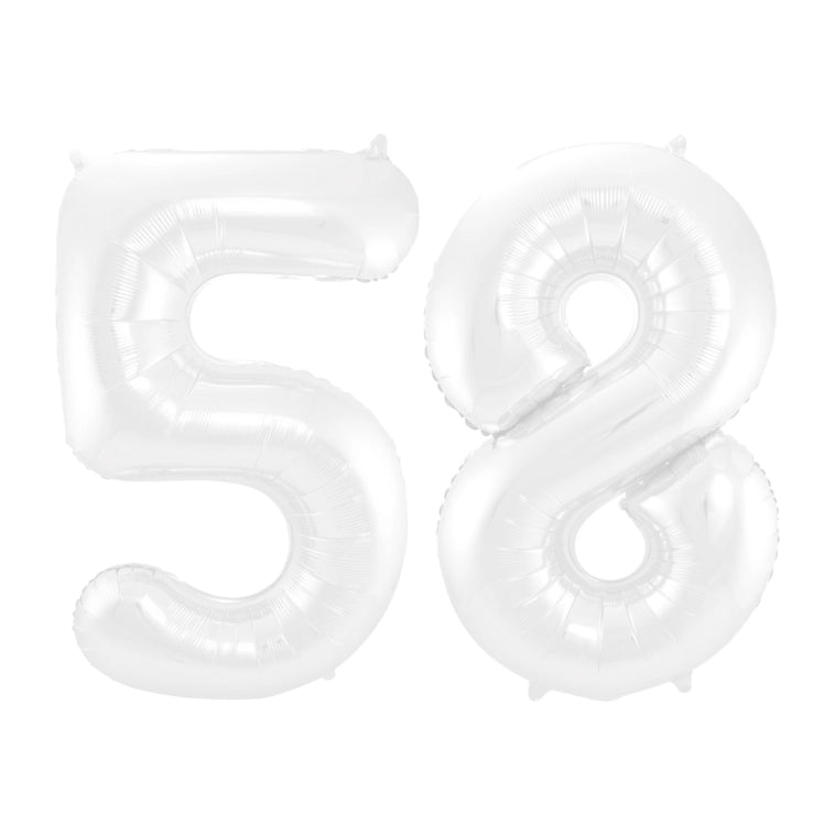 Folieballon 58 jaar metallic wit 86cm