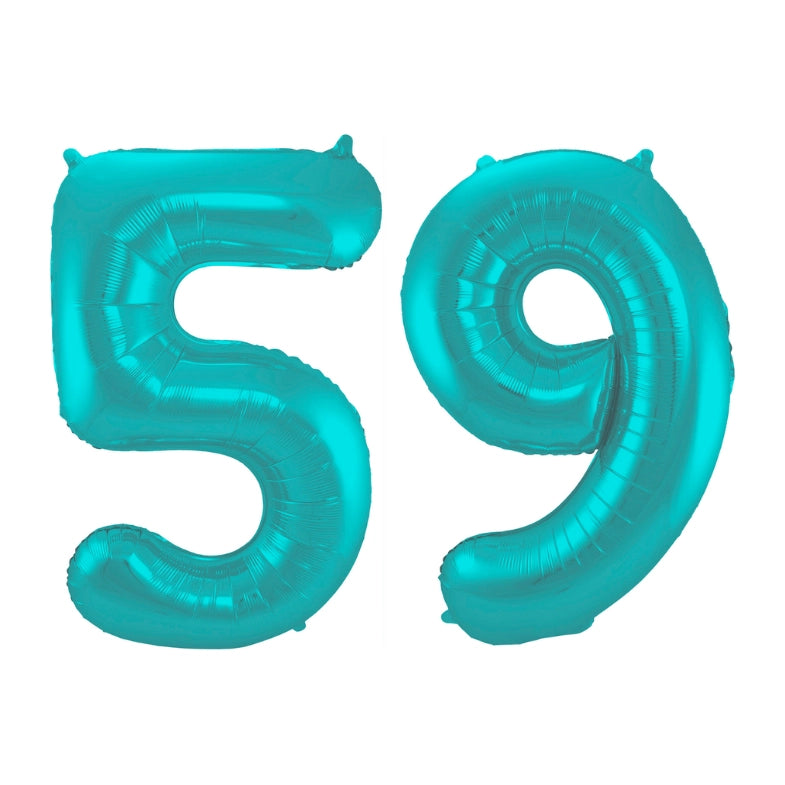 Folieballon 59 jaar metallic pastel aqua mat 86cm