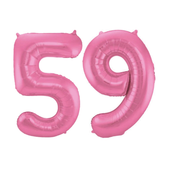 Folieballon 59 jaar metallic roze mat 86cm