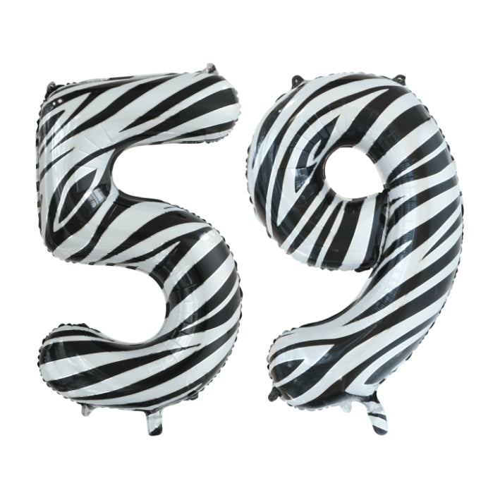 Folieballon 59 jaar zebra 86cm
