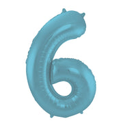 Folieballon 6 jaar metallic pastel blauw mat 86cm