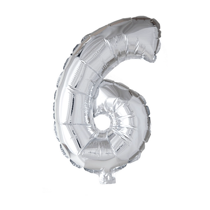 Folieballon 6 jaar zilver 86cm