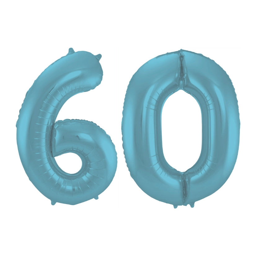Folieballon 60 jaar metallic pastel blauw mat 86cm