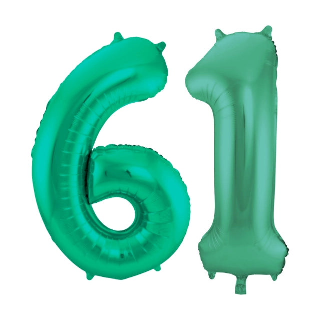 Folieballon 61 jaar metallic groen 86cm