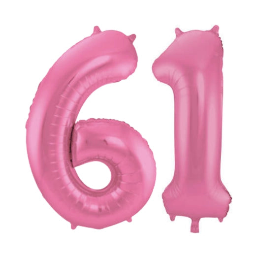 Folieballon 61 jaar metallic roze mat 86cm