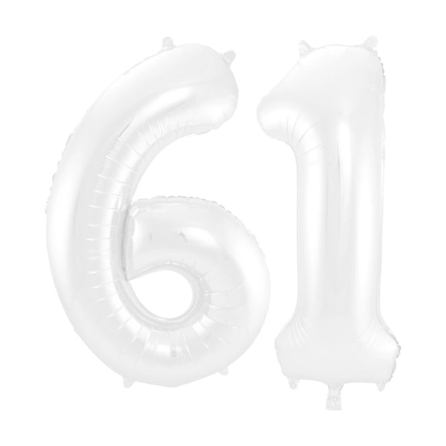 Folieballon 61 jaar metallic wit 86cm