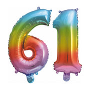 Folieballon 61 jaar Regenboog 41cm
