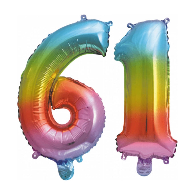 Folieballon 61 jaar Regenboog 41cm