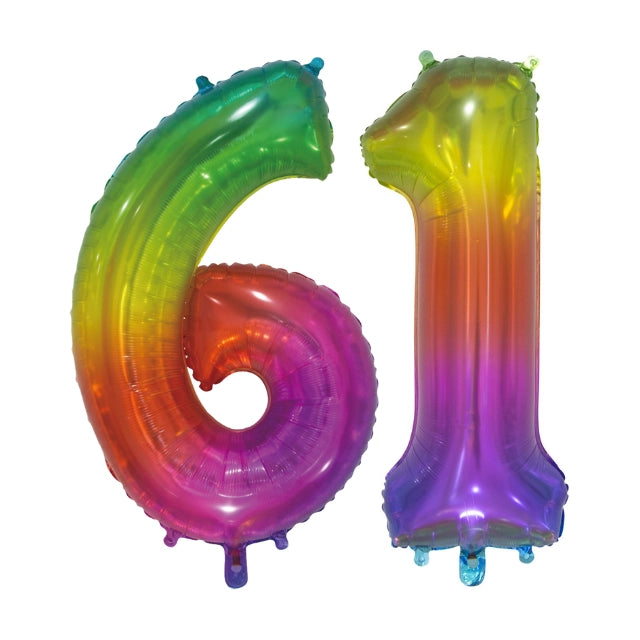 Folieballon 61 jaar Regenboog 76cm