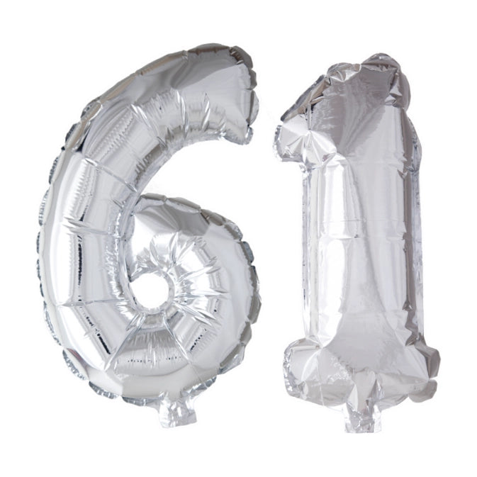 Folieballon 61 jaar Zilver 66cm