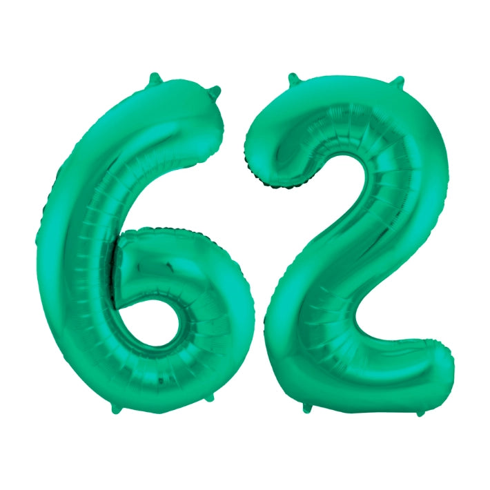 Folieballon 62 jaar metallic groen 86cm