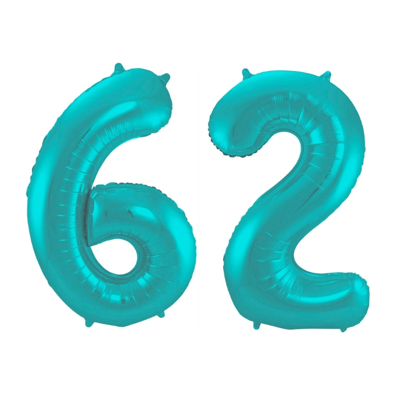 Folieballon 62 jaar metallic pastel aqua mat 86cm