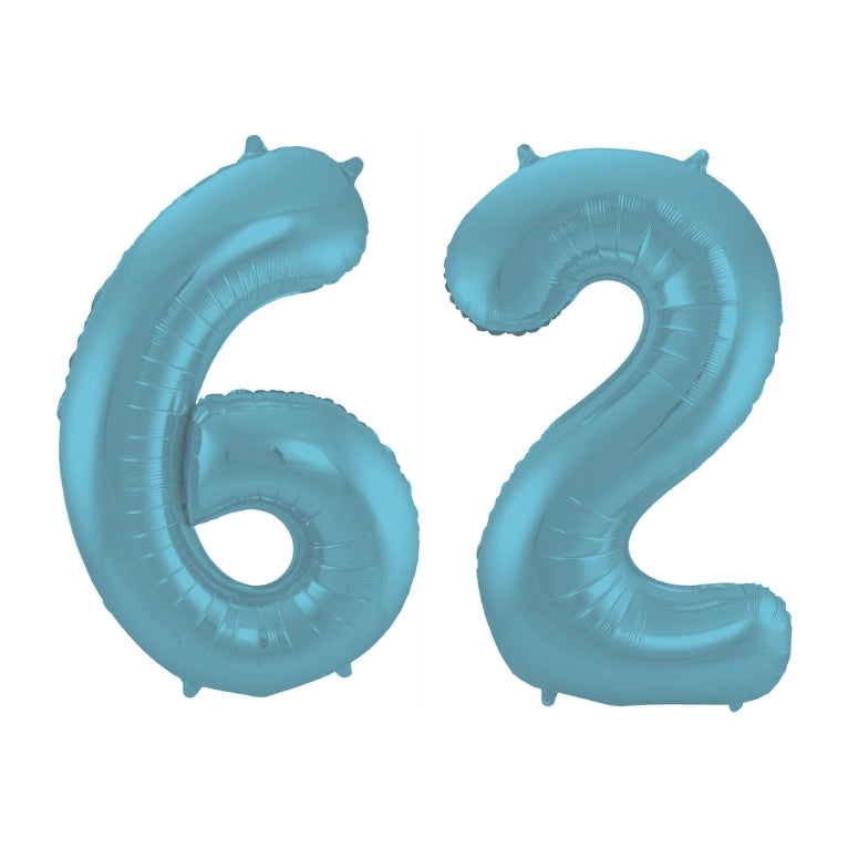 Folieballon 62 jaar metallic pastel blauw mat 86cm